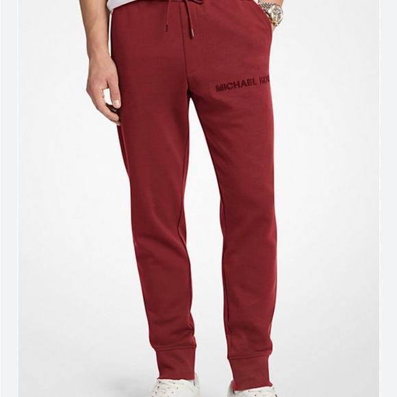 Michael Kors Embossed Logo Cotton Blend Men’s Joggers in Large (Cherry Color)